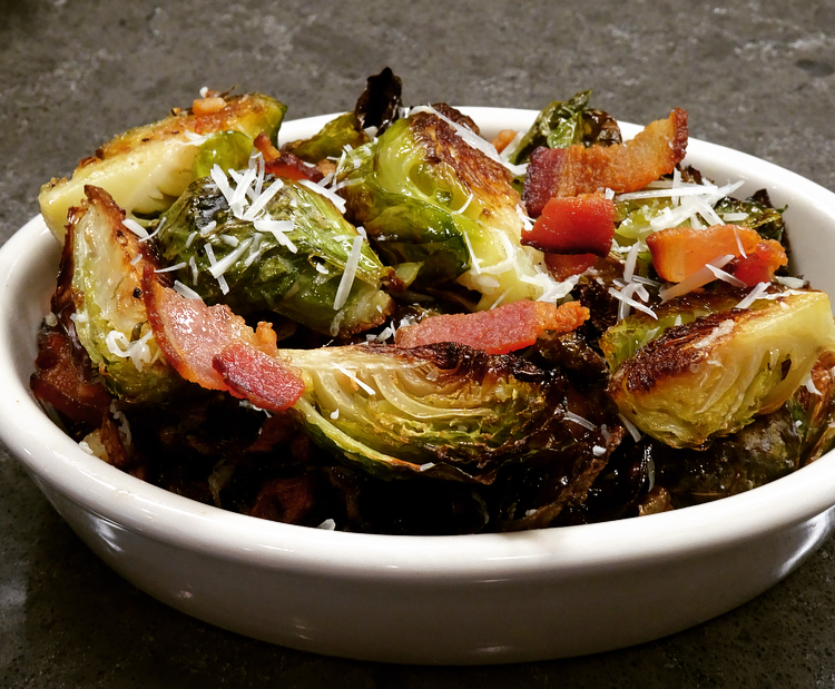 Roasted Brussels Sprouts with Bacon and Parmesan Cheese